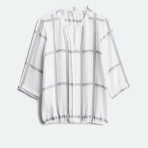 41 Hawthorn Janis Pleat Detail Gathering Hem White and Black Plaid Blouse